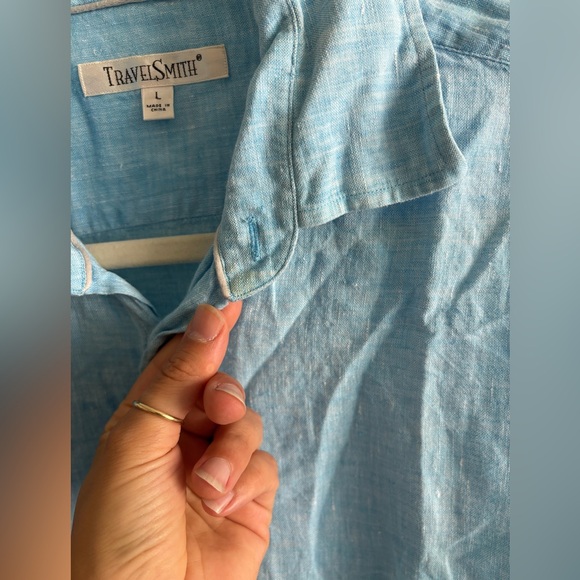 Light Blue Button-Up linen Shirt - Picture 5 of 5